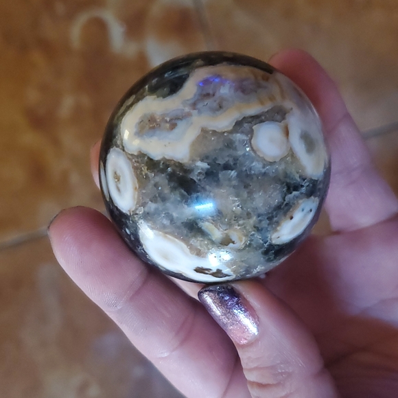 Ocean Jasper- RARE MAROVATO OLD STOCK Sphere juicy orbs & druzy quartz pockets - Picture 5 of 5